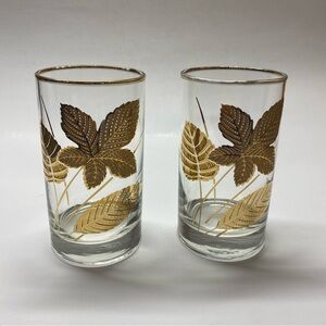 Libbey Vintage Highball Glasses 24K Gold Maple Leaf Tumblers MCM 1960’s Barware